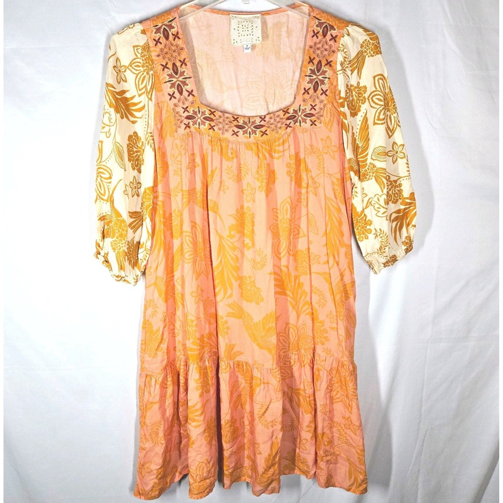 Johnny Was Kalik Mini Dress Womens Size M Floral Boho Chic Relaxed Embroidered
